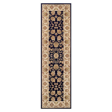 Kendra 3330 B Traditional Persian Classic Floral Vine Bordered Durable Easy-Care Low Profile Short Pile Navy Blue Runner-Melrose-Rug Love - The Most Loved Rug Store